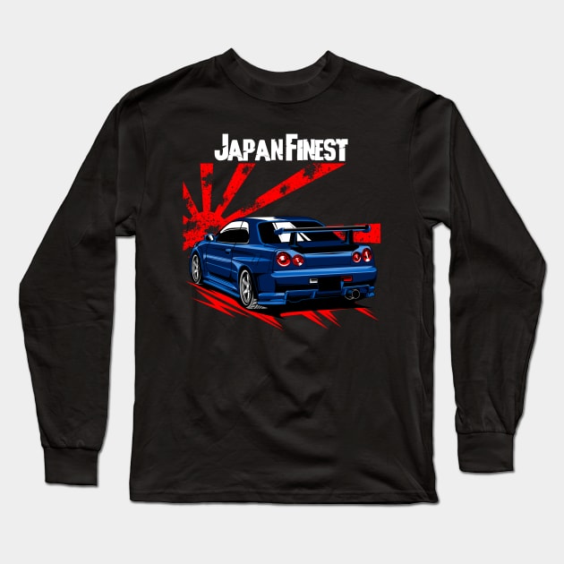 Nissan Skyline R 34 Blue JDM Long Sleeve T-Shirt by aredie19